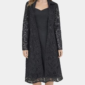 Talbots Black Vintage Sheath Dress With Fitted Lace Duster Set Size 6